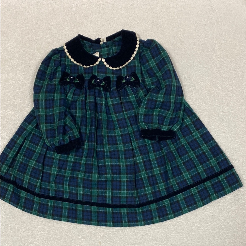 Bonnie baby Plaid Green and Blue Dress with Velvet Accents 24m